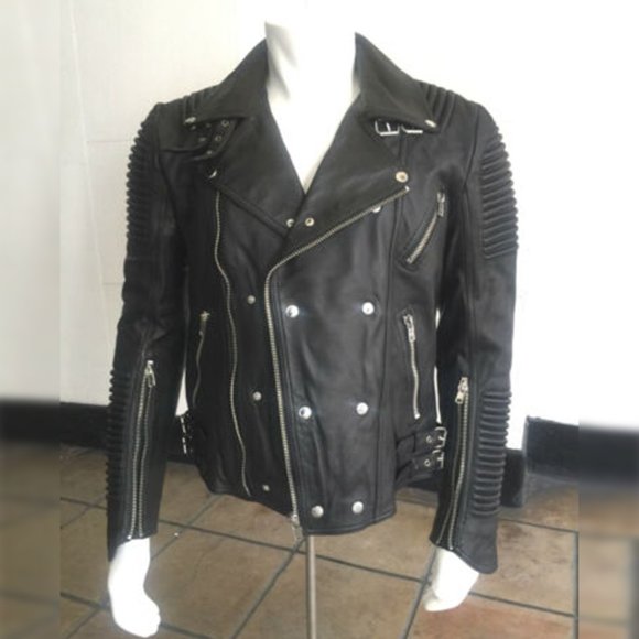 Men's Hudson Black Motorcycle 100% Genuine Leather Jacket - Picture 1 of 6